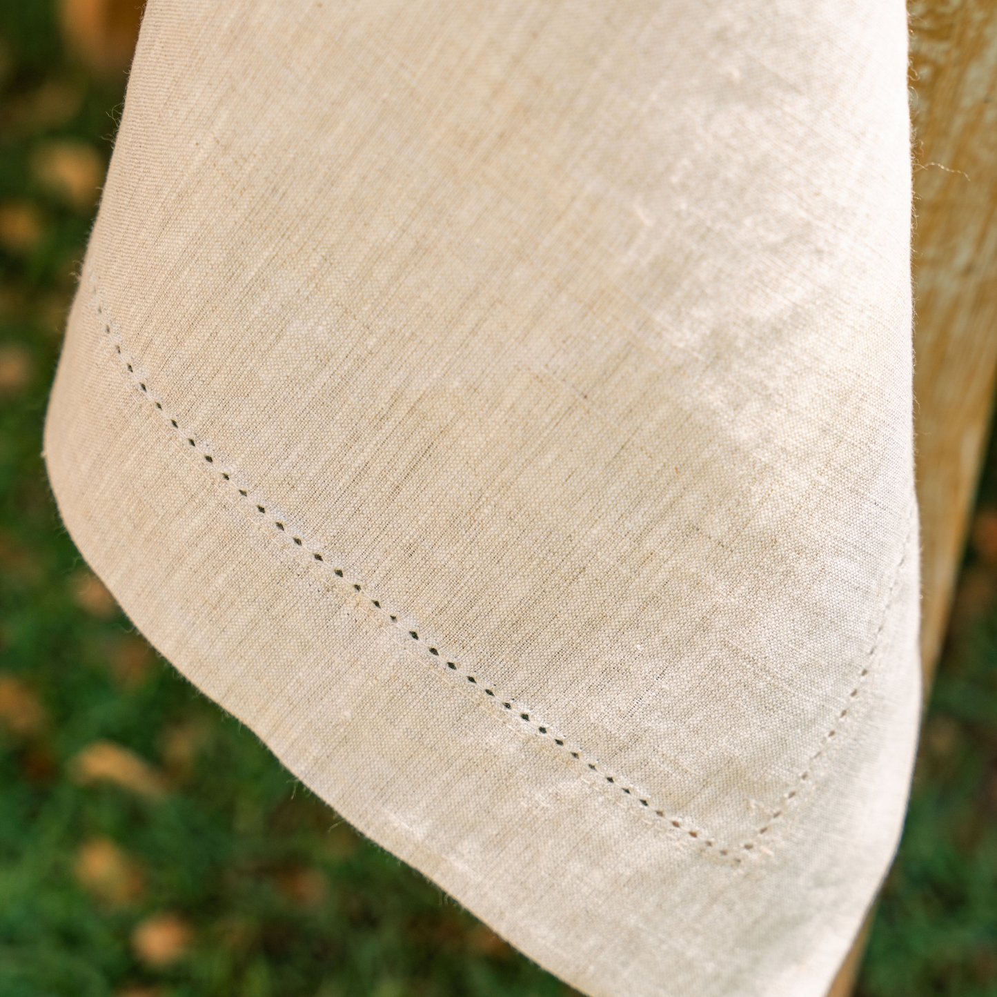 Linen Tablecloth with Hemstitched Edge - Natural - 6 person table size