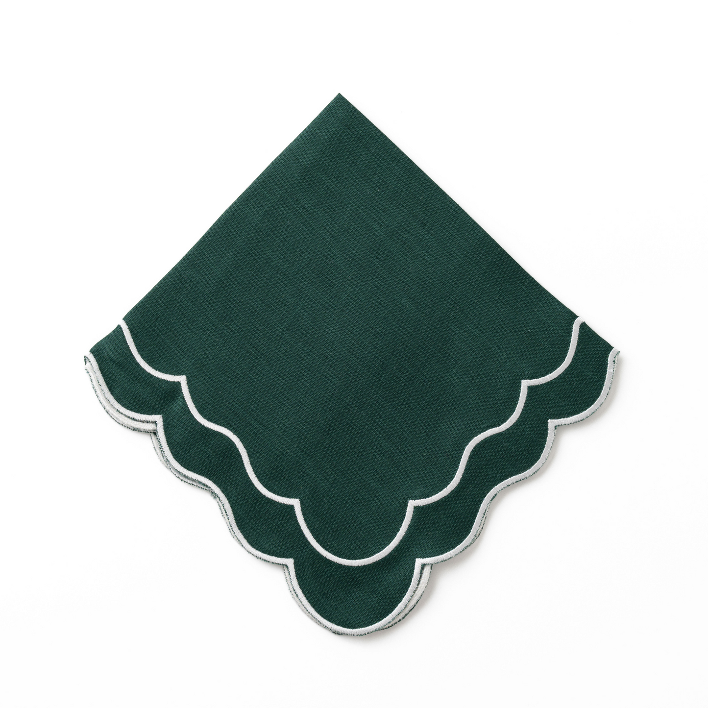 Set of 4 - Linen Scalloped Edged Napkins - Emerald Green