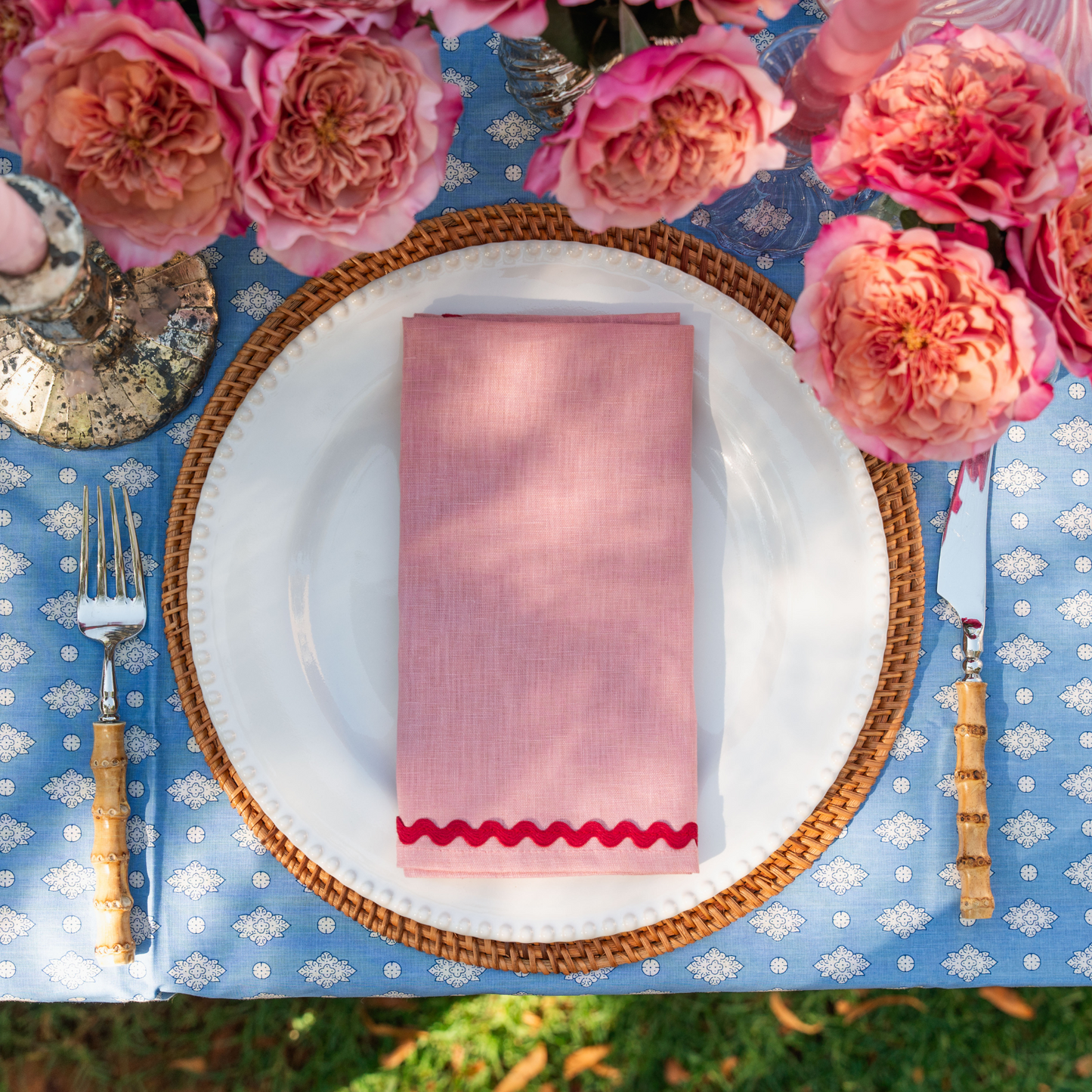 Linen Wave Napkins - Set of 4 - Pink with Raspberry Wave