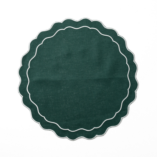 Linen Scalloped Edged Placemats - Emerald Green (Set of 4)