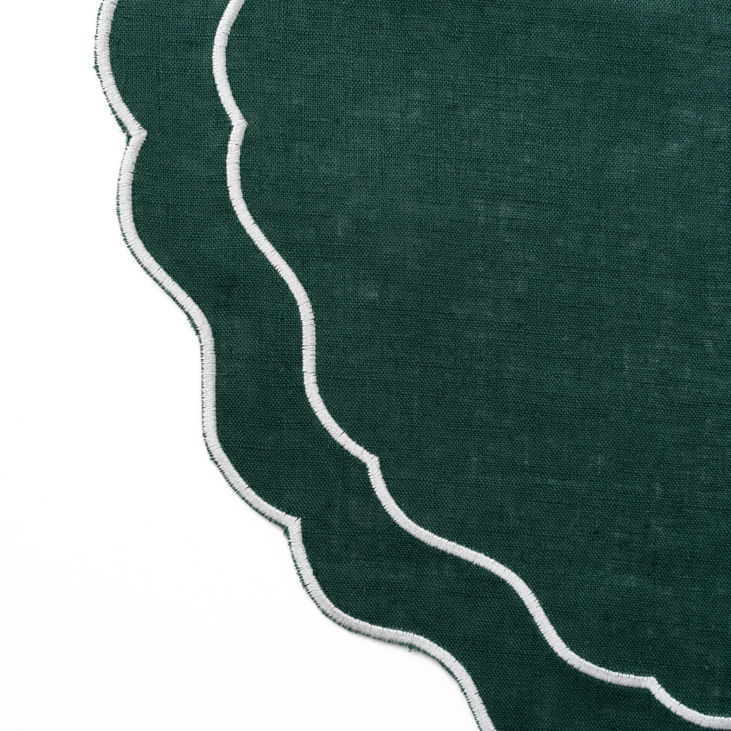 Set of 4 - Linen Scalloped Edged Placemats - Emerald Green