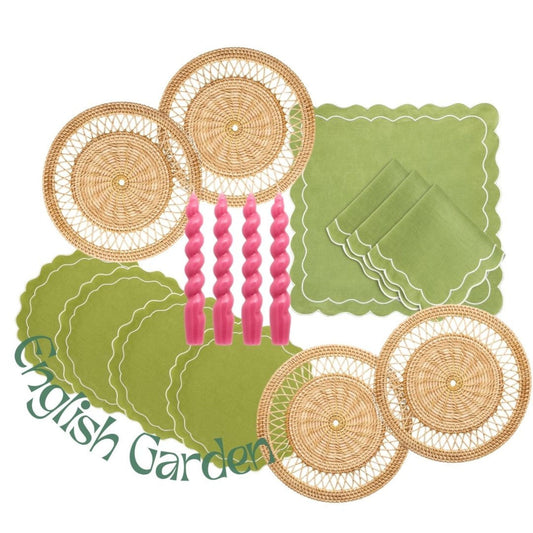 The English Garden Tableware Set - Spring Green - 4 Person Set - Free Candles Included