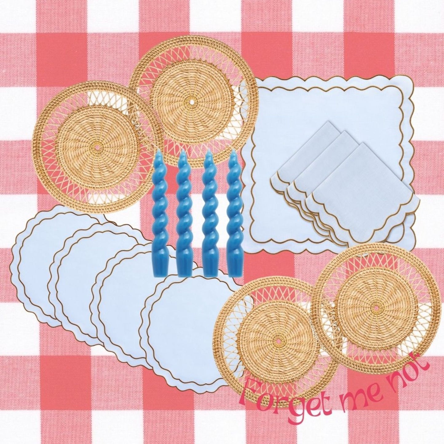 The Forget Me Not Tableware Set - 4 Person Set - Free Candles Included