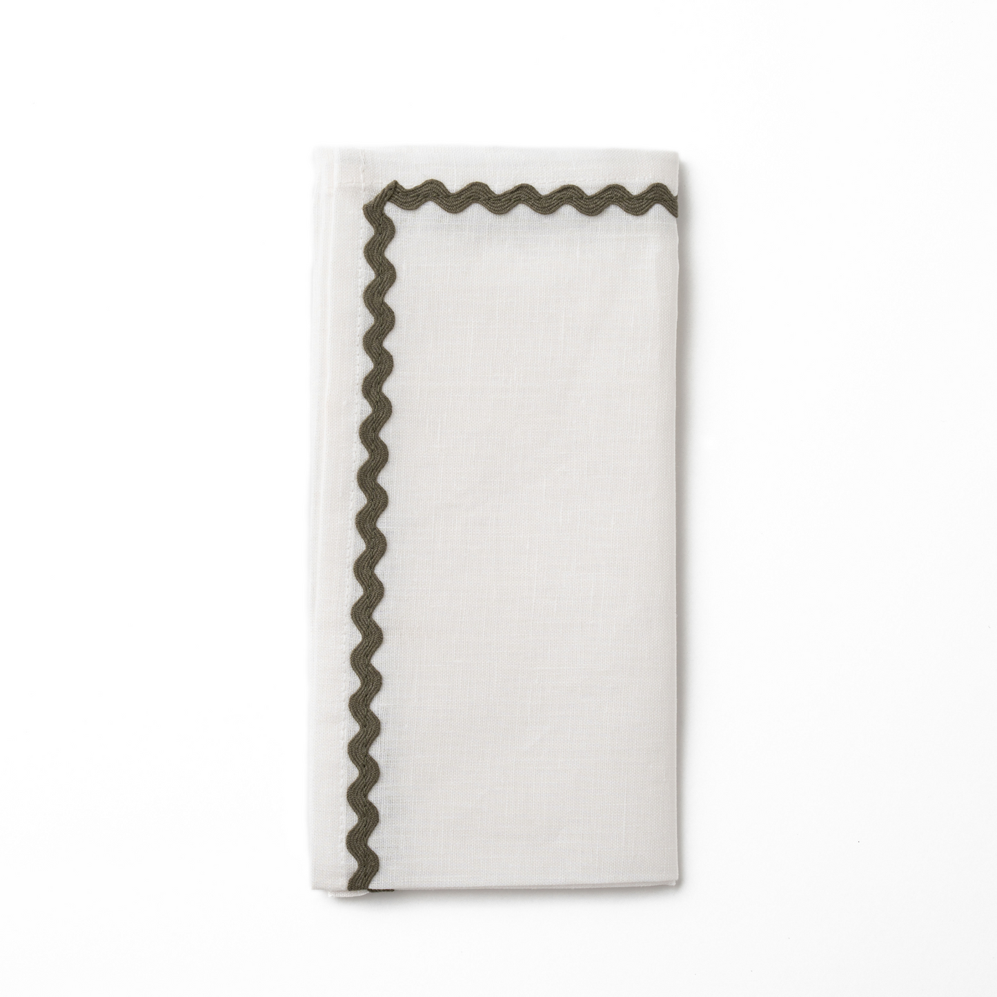 Linen Wave Napkins - Set of 4 - White with Olive Wave