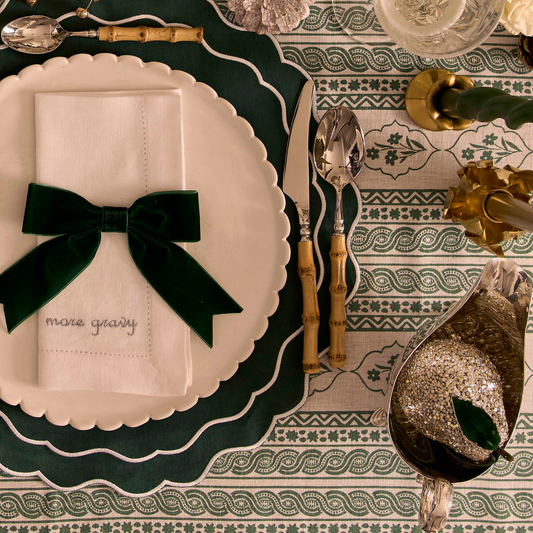 First Bloom Linen Blend Tablecloth Emerald Green