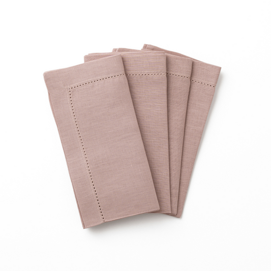 Set of 4 - Linen Hemstitched Napkins - Dusty Pink
