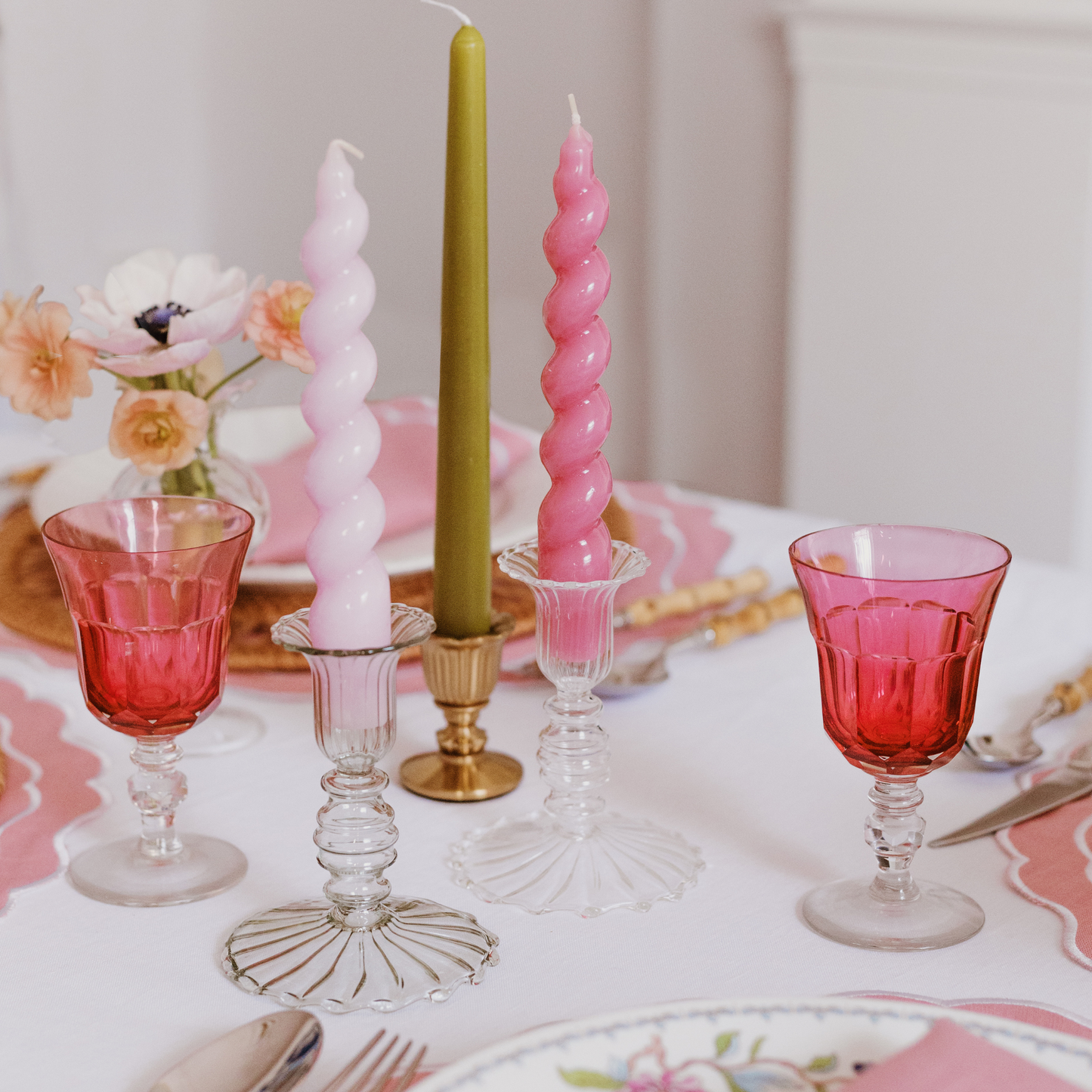 Set of 4 - Spiral Gloss Candles - Antique Rose