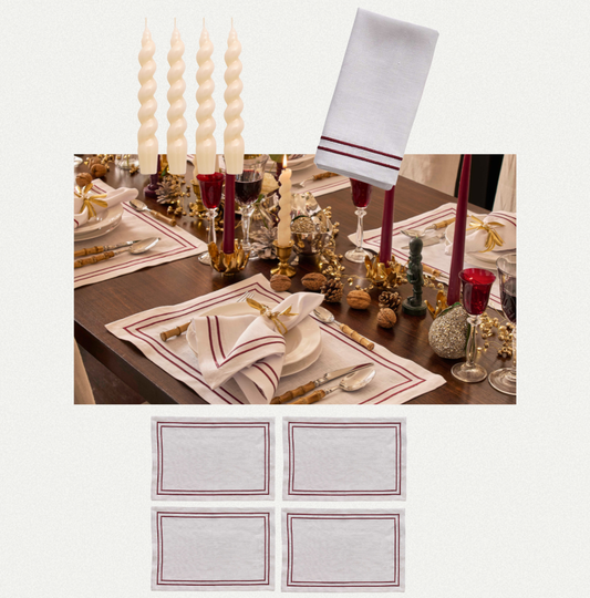 The Embroidered Stripe Festive Tableware Set Ruby Red (4 persons) - SAVE 15%