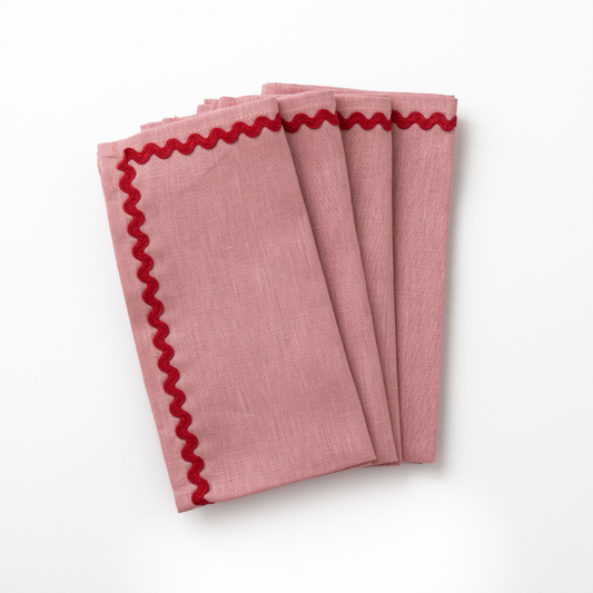 Linen Wave Napkins - Set of 4 - Pink with Raspberry Wave