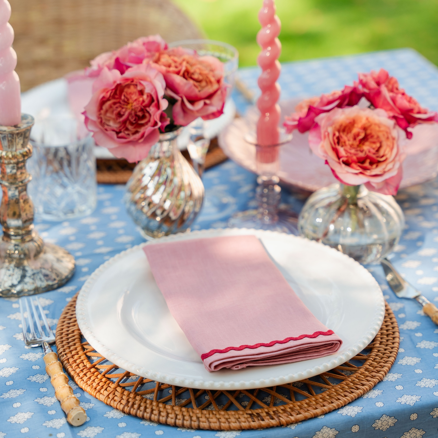 Linen Wave Napkins - Set of 4 - Pink with Raspberry Wave