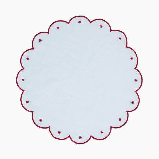 Starry Nights - Linen Scalloped Edge Placemat Baby Blue with Ruby (set of 4)