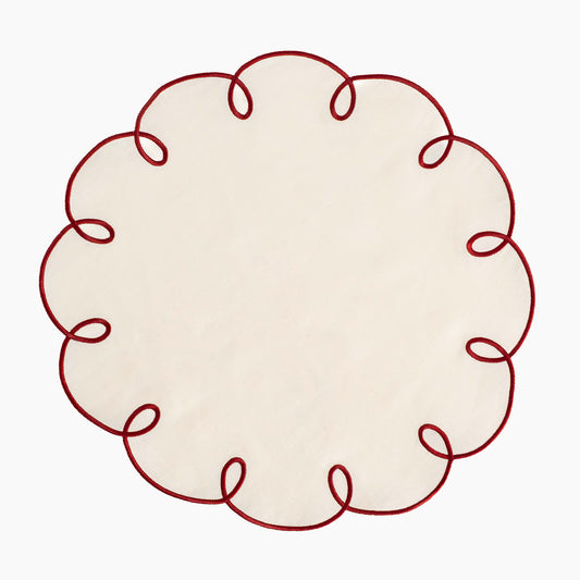 Bon Bon - Linen Scalloped Edged Placemat - Ivory with Garnet (set of 4)