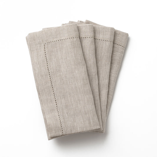 Set of 4 - Linen Hemstitched Napkins - Natural