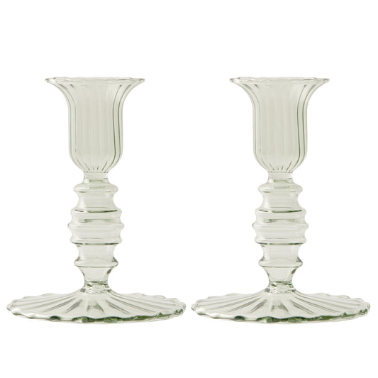 Set of 2 - Glass Candle Holder - Sage Flute