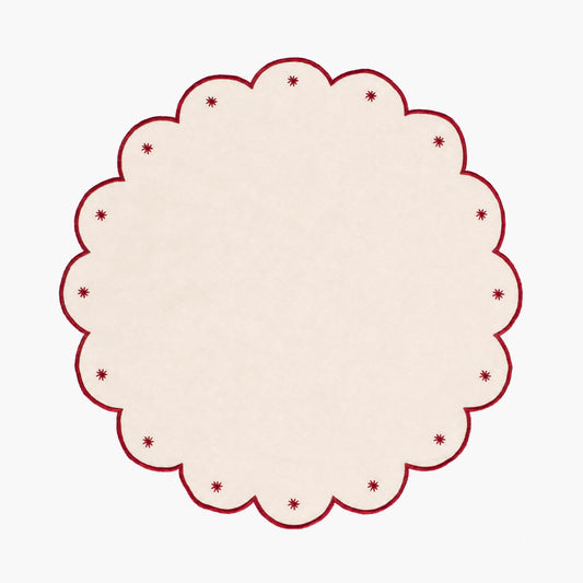 Starry Nights - Linen Scalloped Edge Placemat - Ivory with Garnet (set of 4)