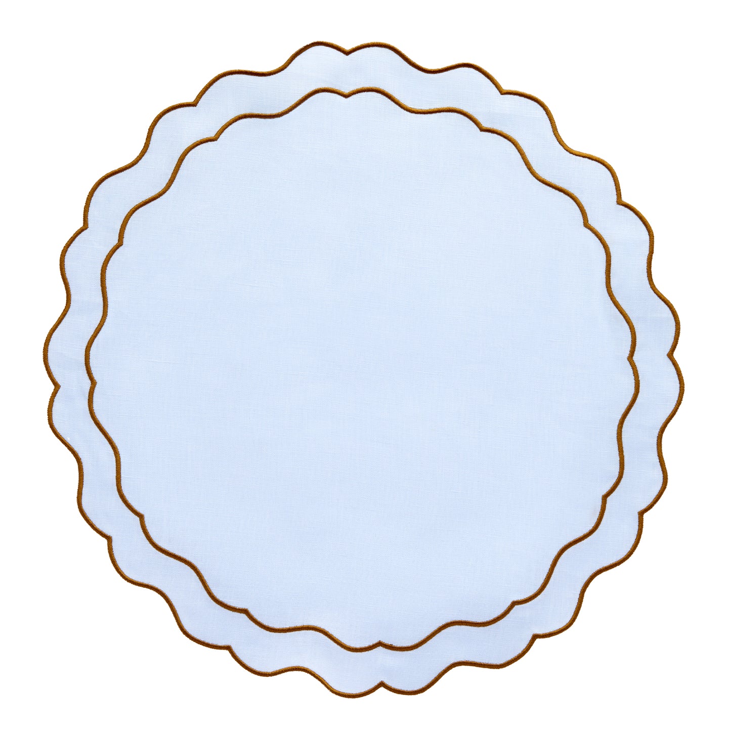 Set of 4 - Linen Scalloped Edged Placemats - Baby Blue