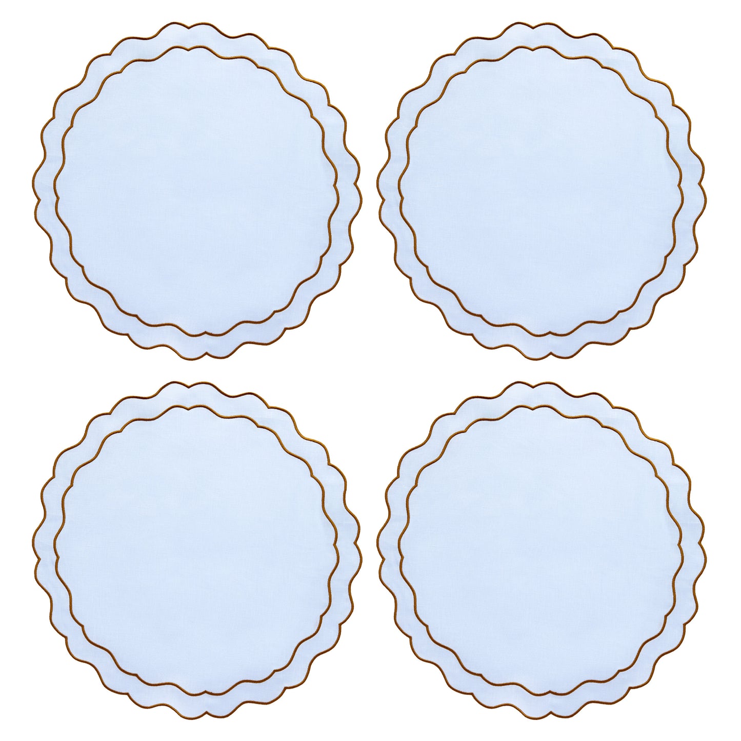 Set of 4 - Linen Scalloped Edged Placemats - Baby Blue