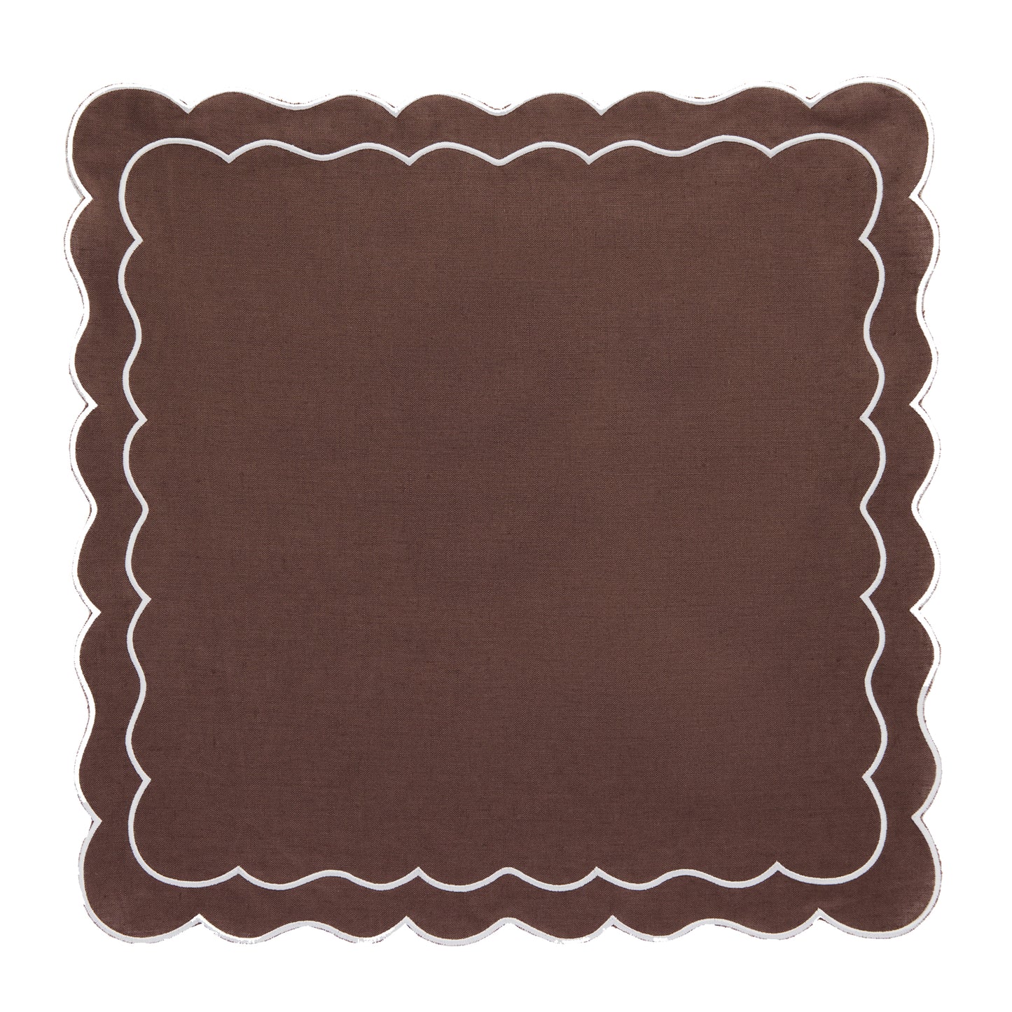 Set of 4 - Linen Scalloped Edged Napkins - Chocolate