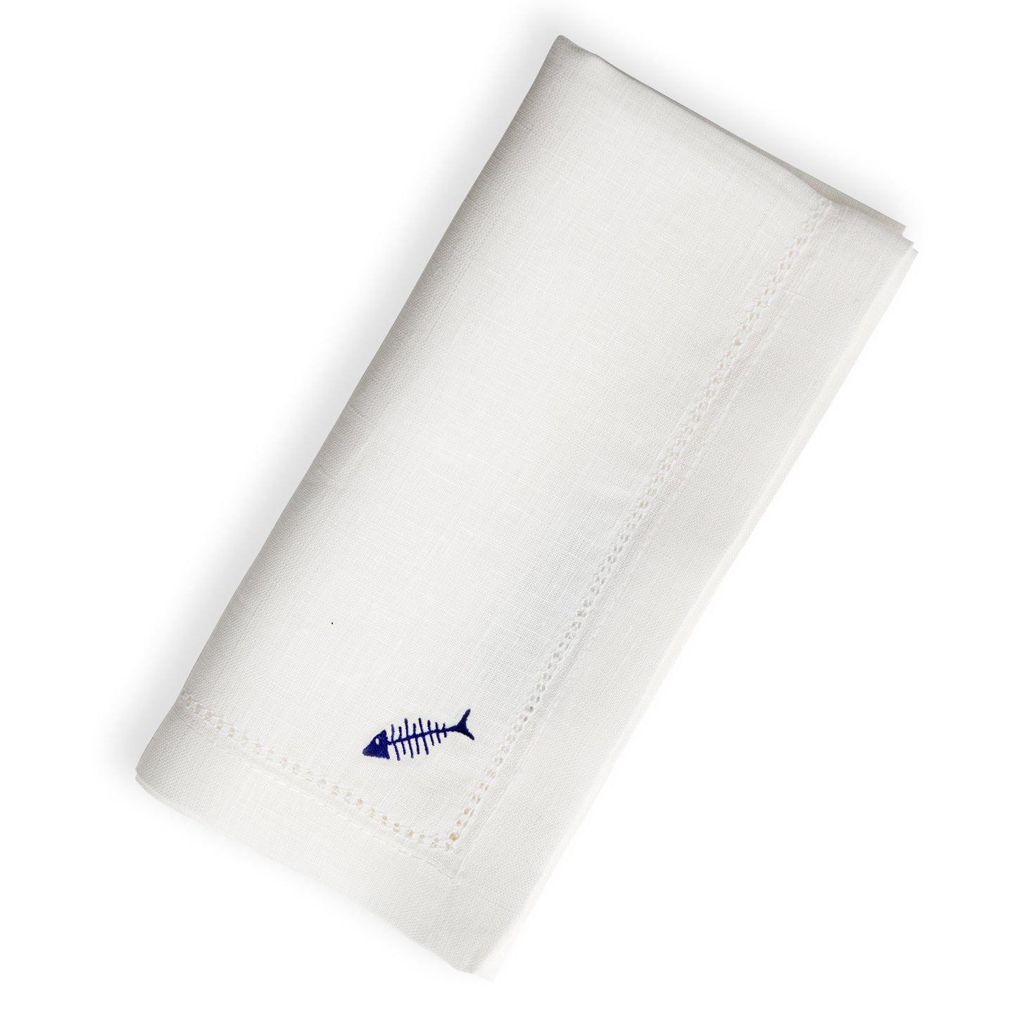 Set of 4 - Linen Hemstitch Napkin with Embroidery Detail - White