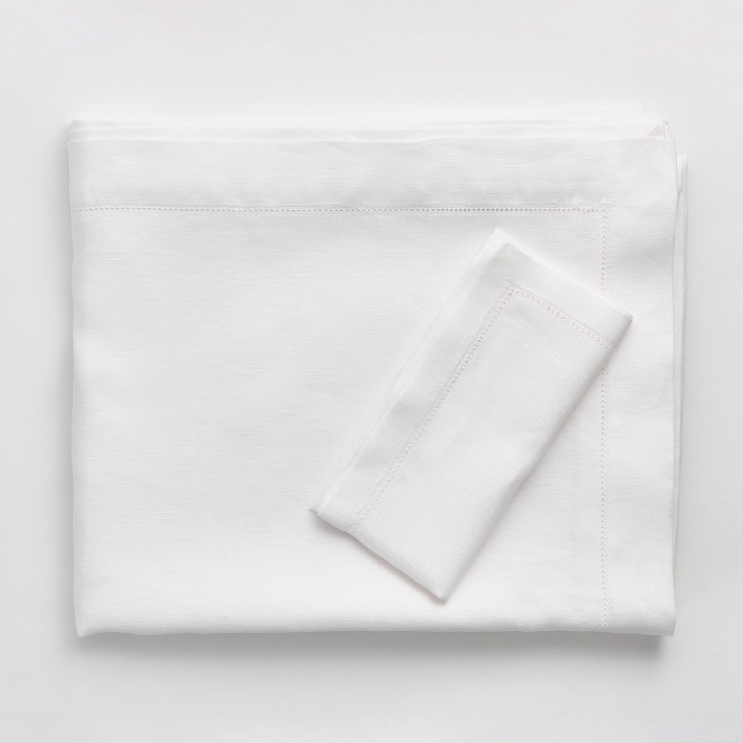 Linen Tablecloth with Hemstitched Edge - White - 6 person table size
