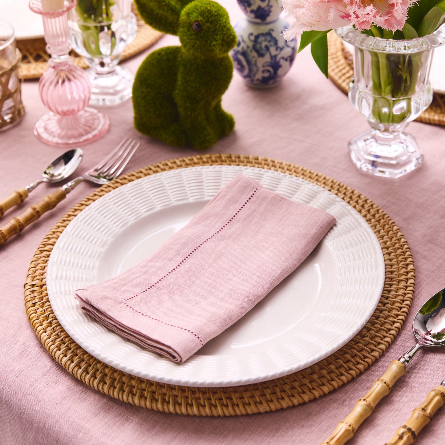 Set of 4 - Linen Hemstitched Napkins - Dusty Pink