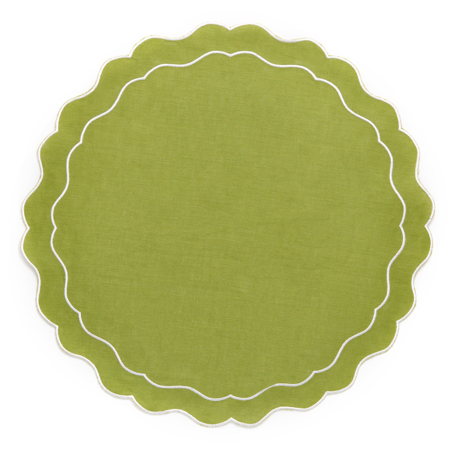 Set of 4 - Linen Scalloped Edged Placemats - Green