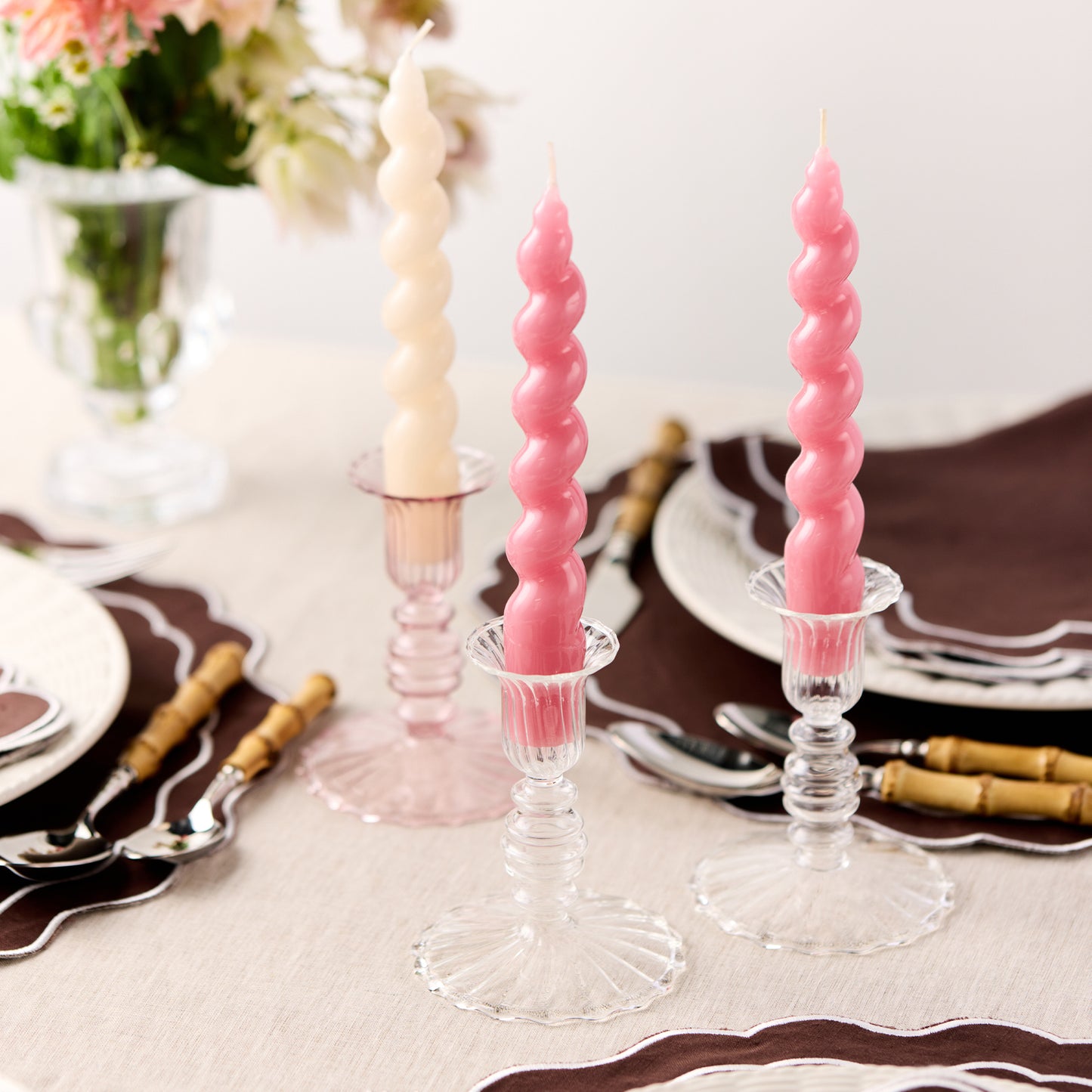 Set of 4 - Spiral Gloss Candles - Antique Rose