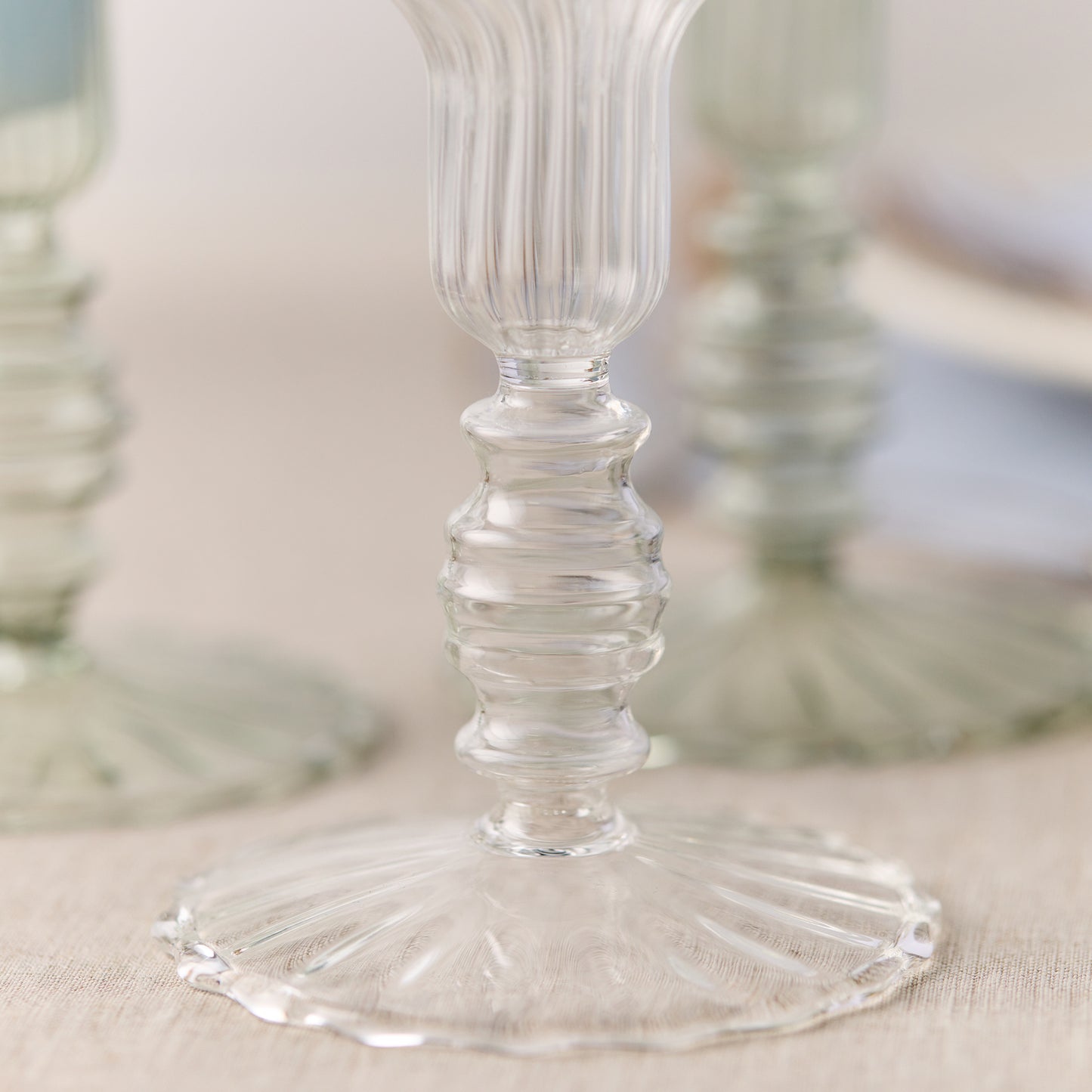 Set of 2 - Glass Candle Holder - Clear Flute