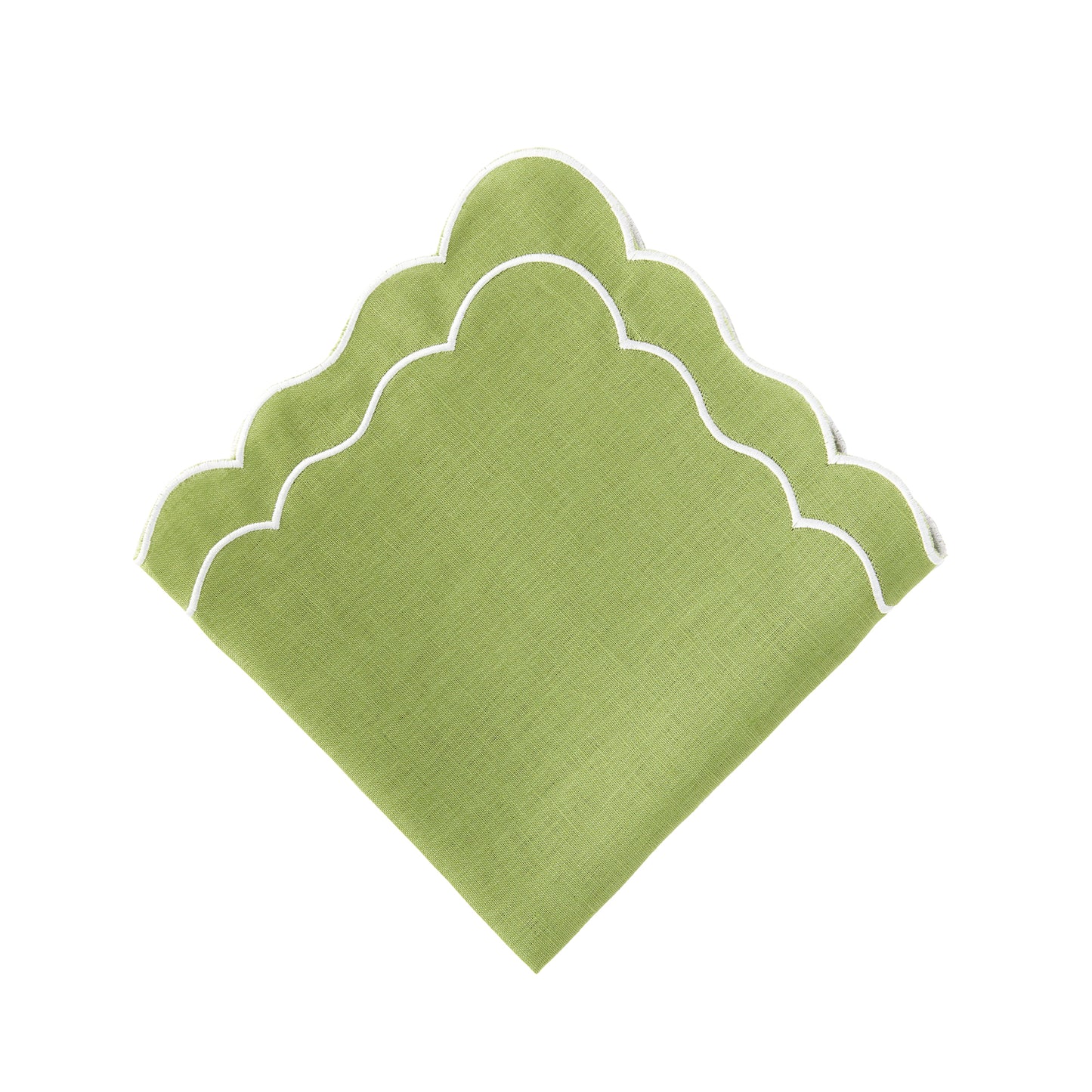 Set of 4 - Linen Scalloped Edged Napkins - Green