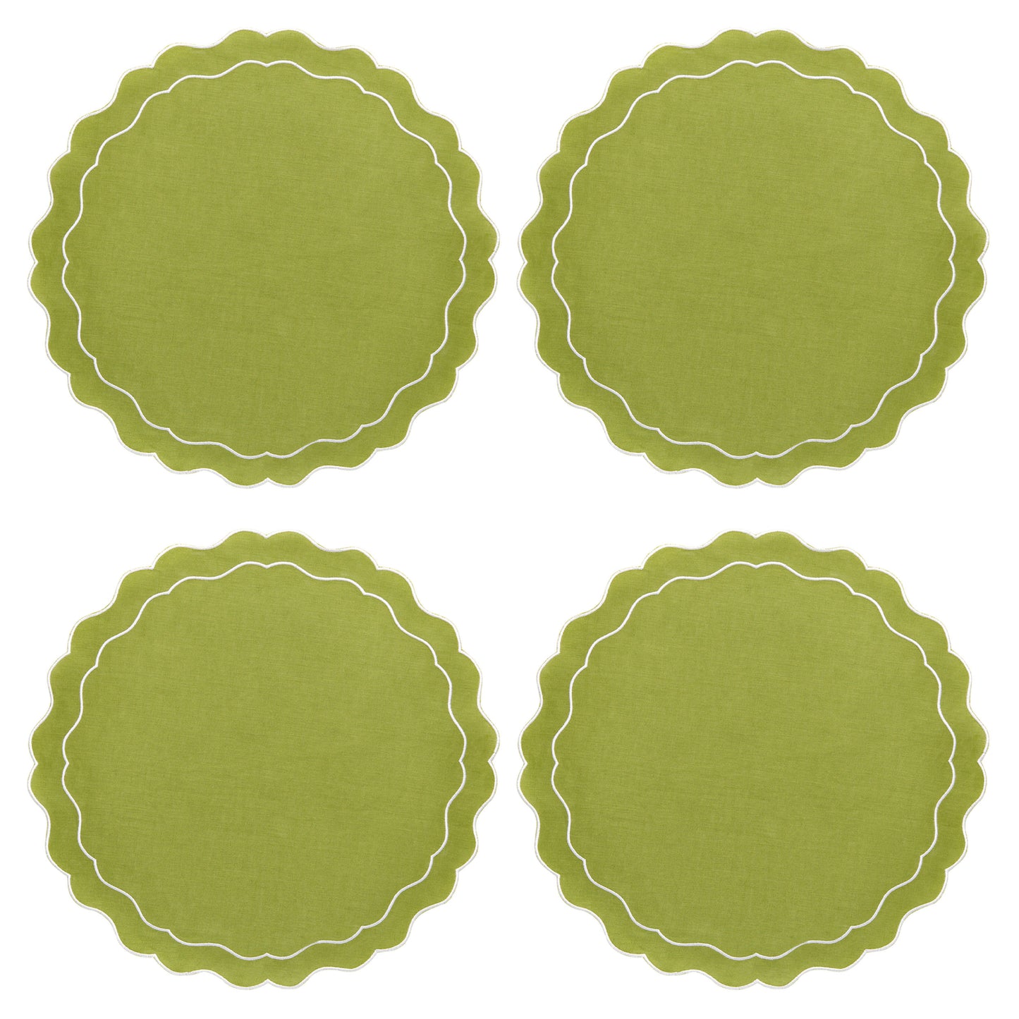 Set of 4 - Linen Scalloped Edged Placemats - Green
