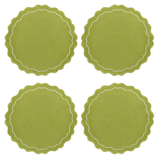 Set of 4 - Linen Scalloped Edged Placemats - Green