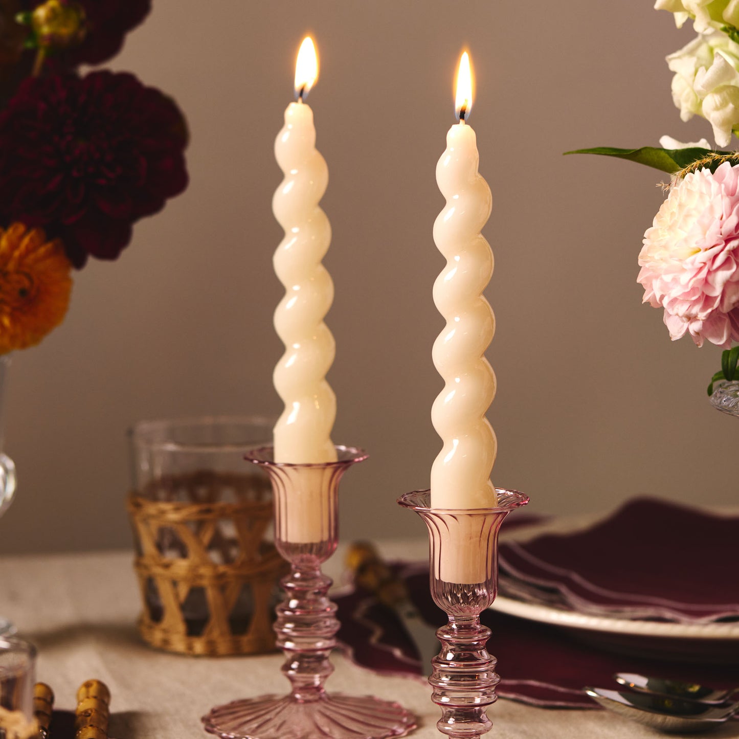 Set of 4 - Spiral Gloss Candles - Rich Cream
