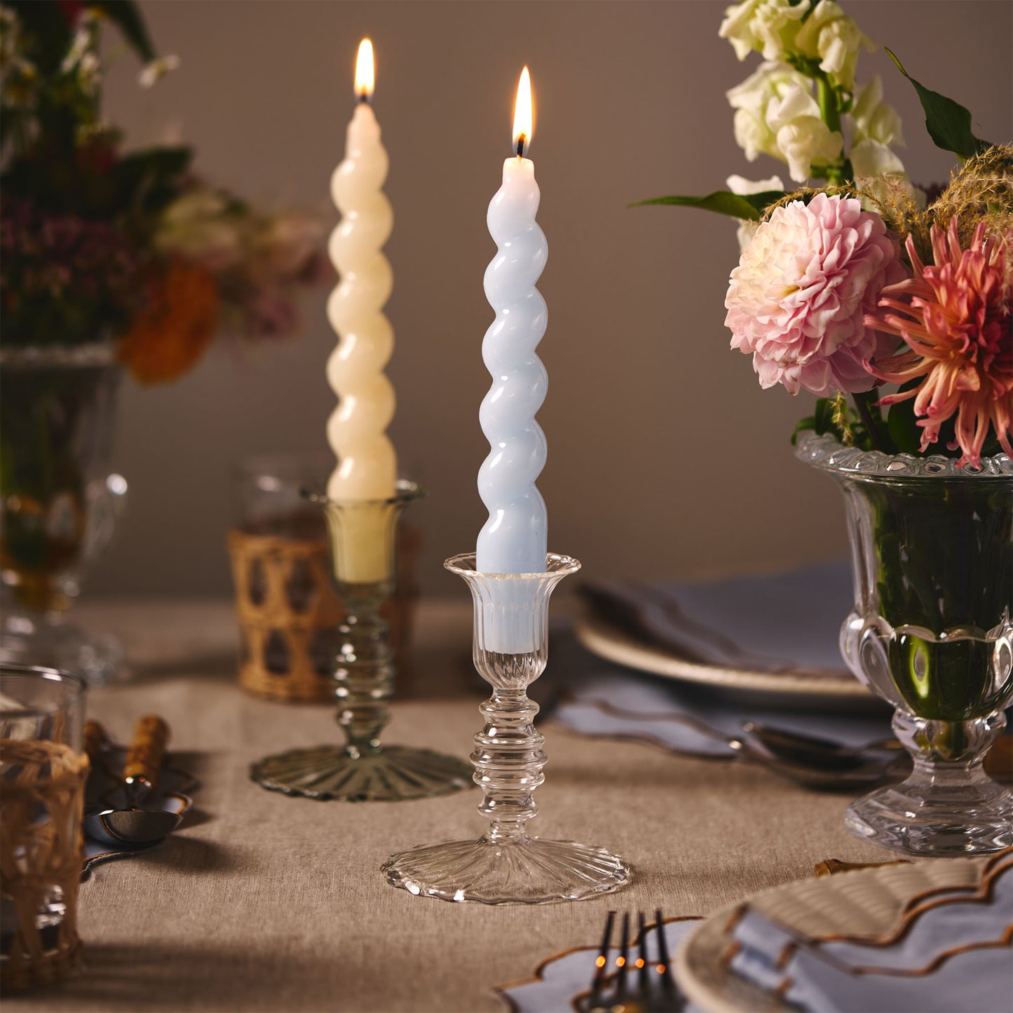 Set di 4 candele a spirale lucide - Blu Artico