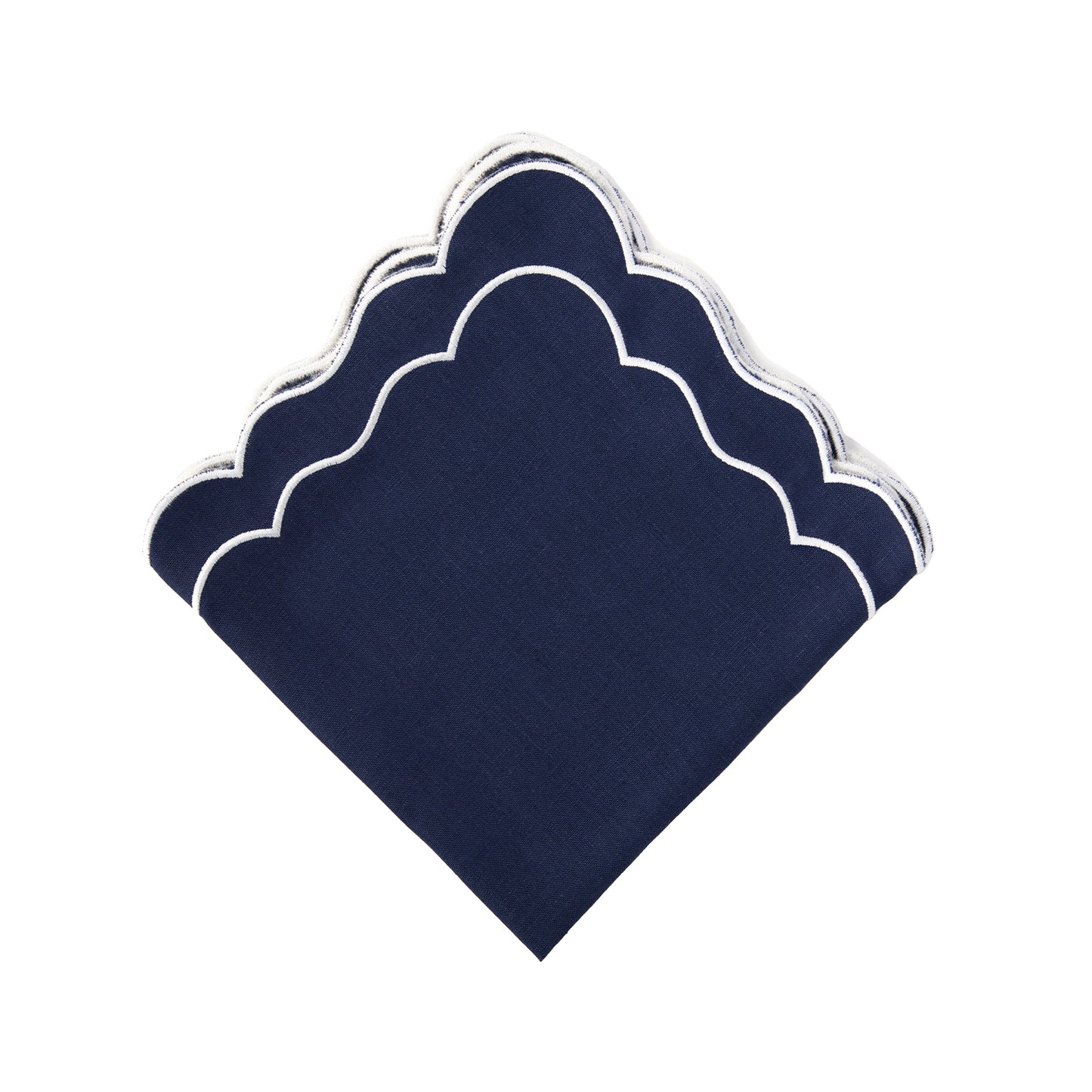 Set of 4 - Linen Scalloped Edged Napkins - Oxford Blue