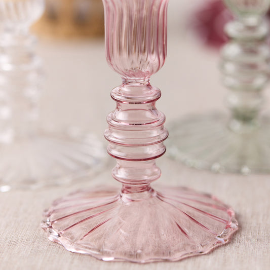 Set of 2 - Glass Candle Holder - Pink Flute
