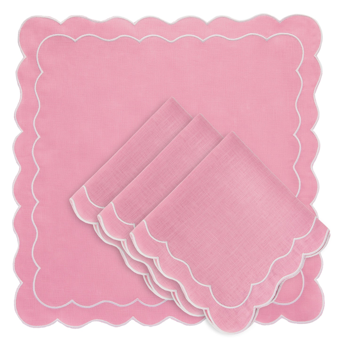 Set of 4 - Linen Scalloped Edged Napkins - Pink