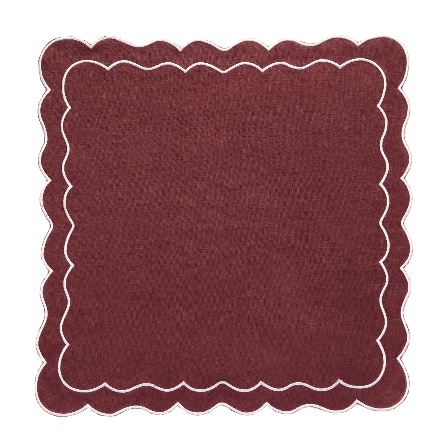 Linen Scalloped Edged Napkins - Cherry Red (Set of 4)