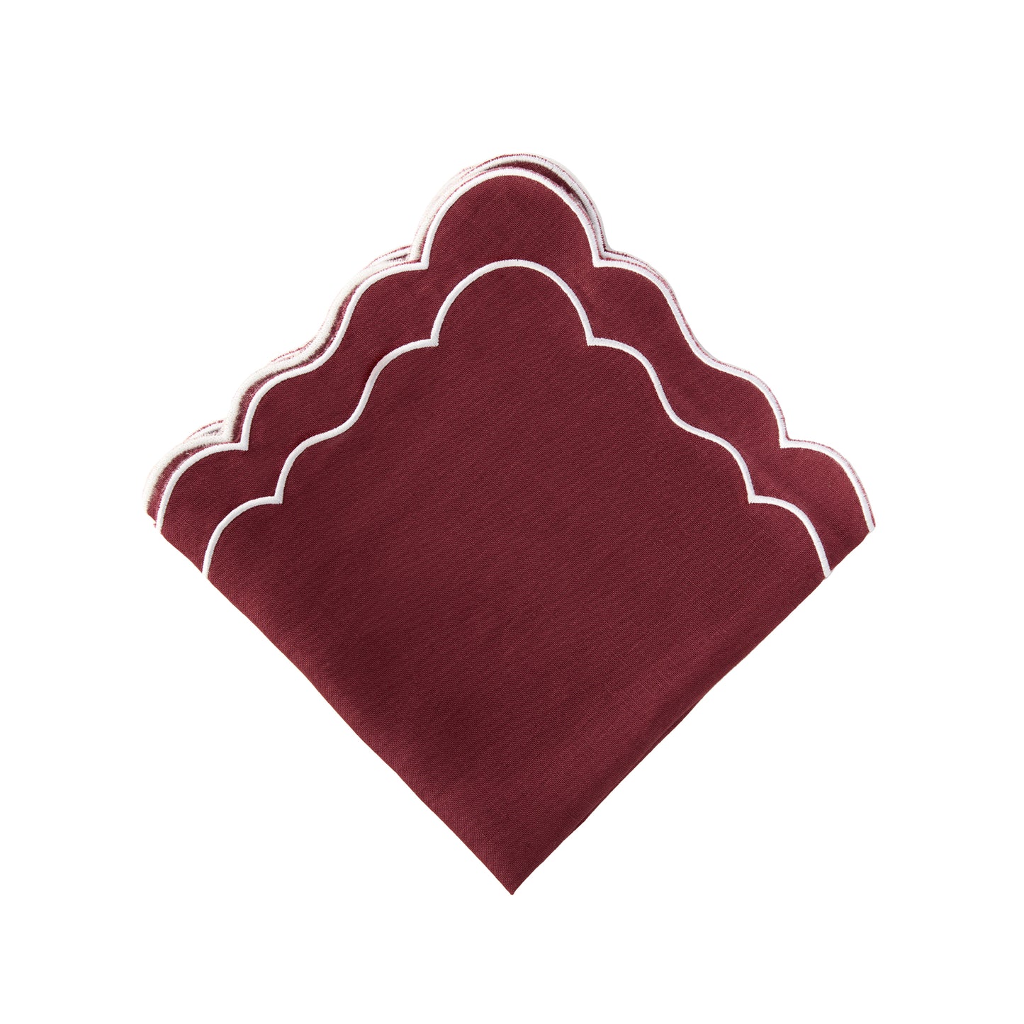 Linen Scalloped Edged Napkins - Cherry Red (Set of 4)