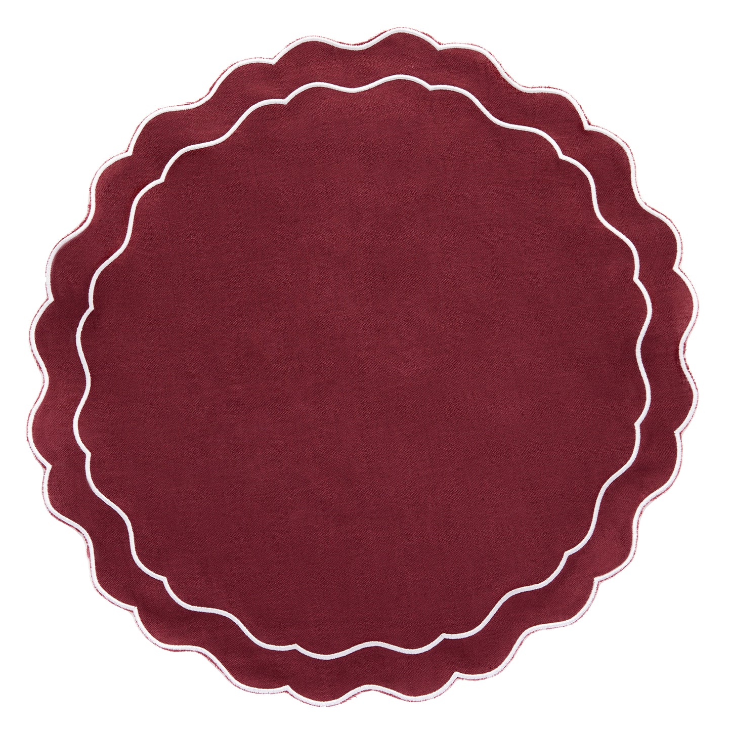 Lot de 4 sets de table en lin à bords festonnés - Rouge cerise