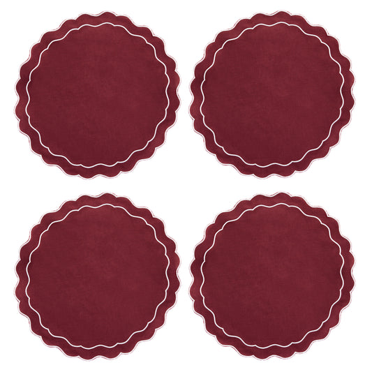 Linen Scalloped Edged Placemats - Cherry Red (set of 4)