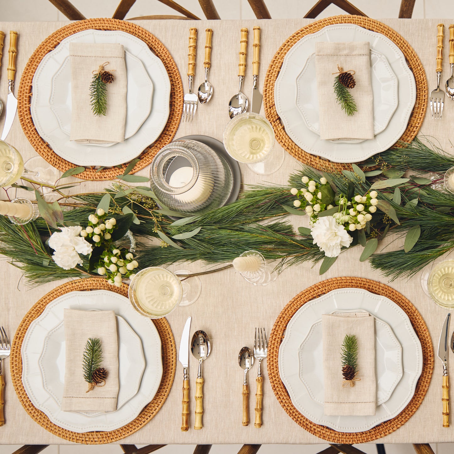 Linen Tablecloth with Hemstitched Edge - Natural - 6 person table size
