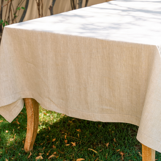 Tovaglia in lino con bordo orlato - Naturale - per tavolo da 6 persone