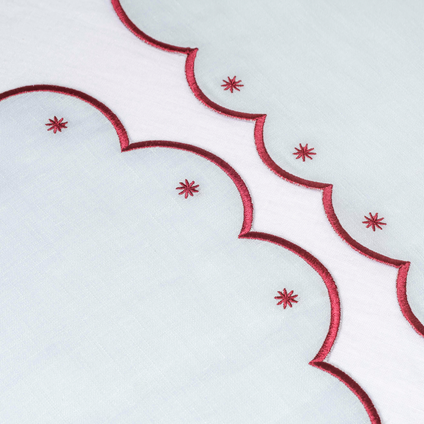Starry Nights - Linen Scalloped Edge Placemat Baby Blue with Ruby (set of 4)