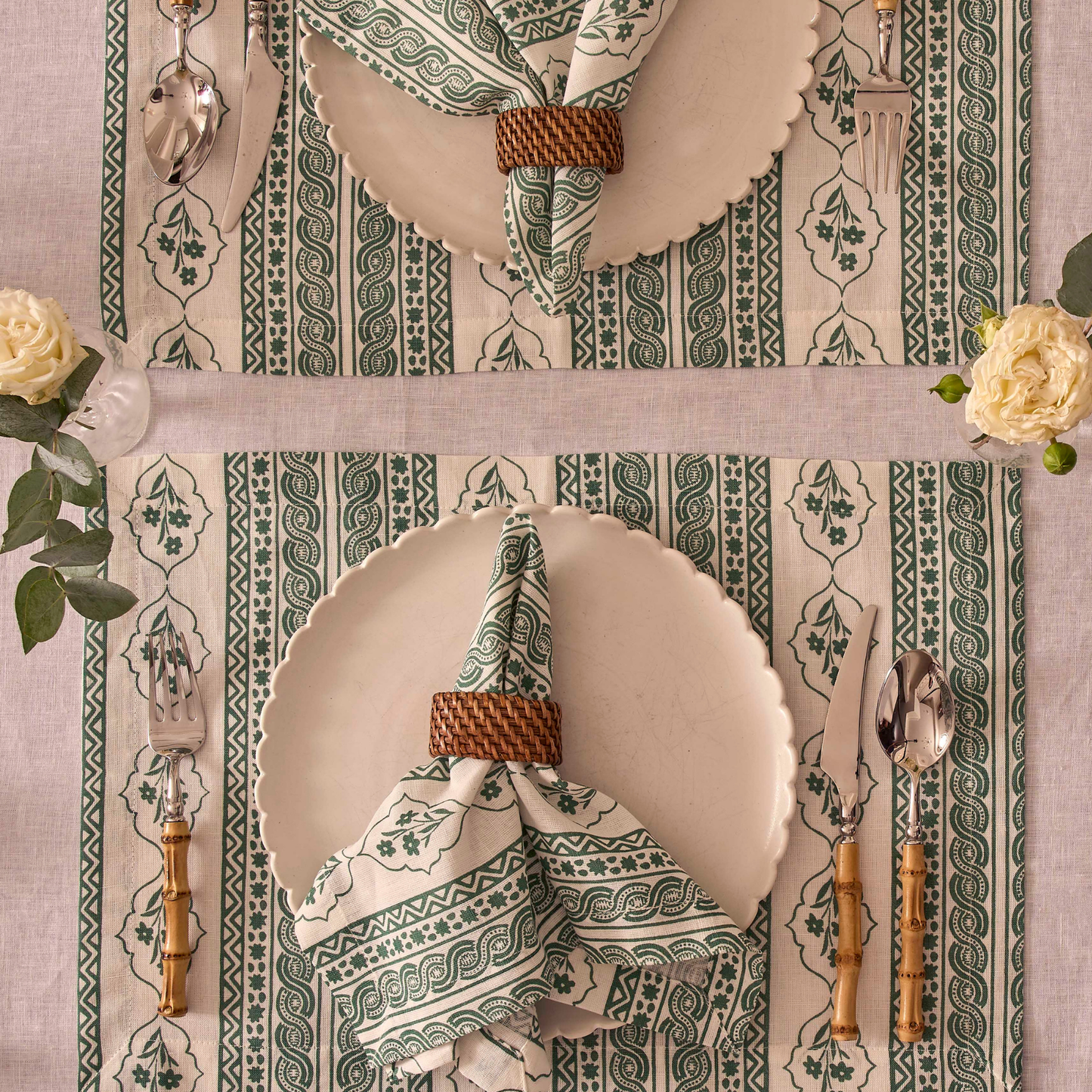 First Bloom Linen Placemats Emerald Green (Set of 4)