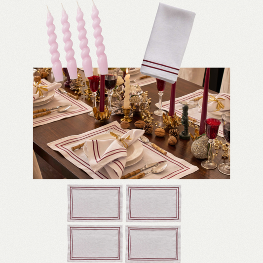 The Embroidered Stripe Festive Tableware Set Ruby Red (4 persons) - SAVE 15%