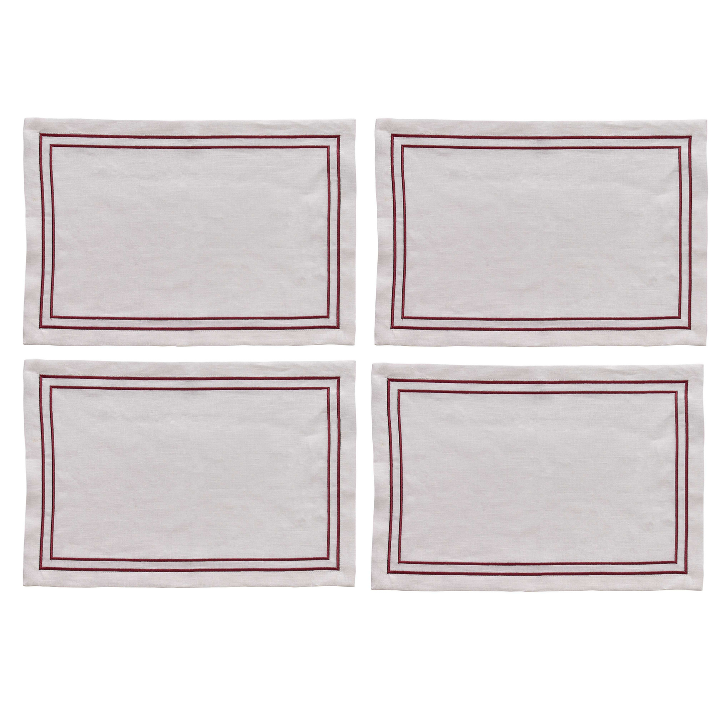 Embroidered Double Stripe Linen Placemats Ruby Red (set of 4)