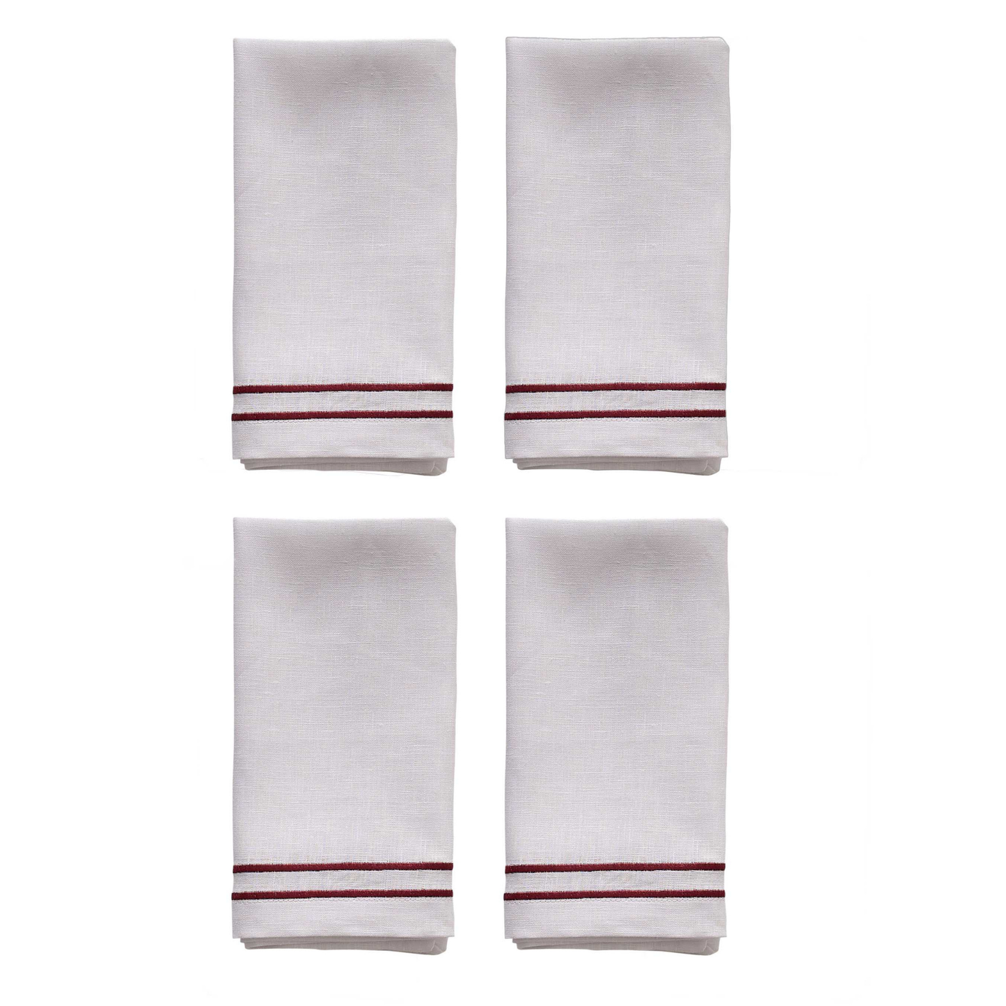 Embroidered Double Stripe Linen Napkins Ruby Red (set of 4)