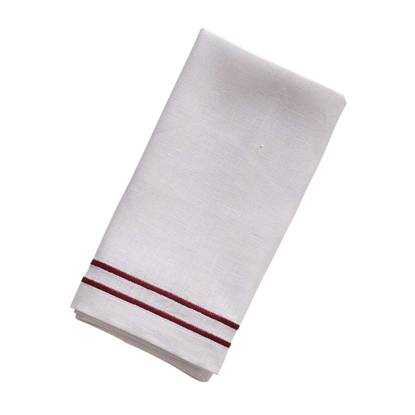 Embroidered Double Stripe Linen Napkins Ruby Red (set of 4)