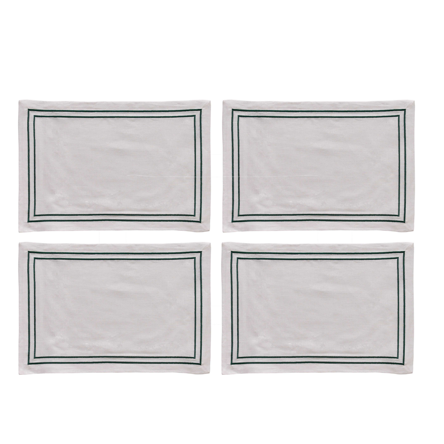 Embroidered Double Stripe Linen Placemats Emerald Green (set of 4)