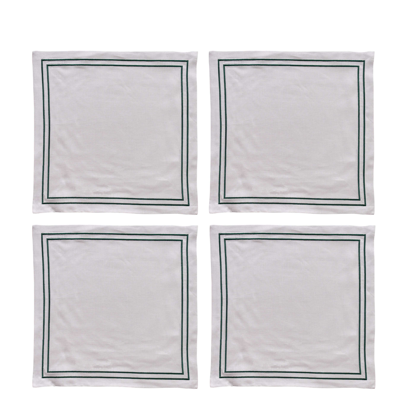 Embroidered Double Stripe Linen Napkins Emerald Green (set of 4)